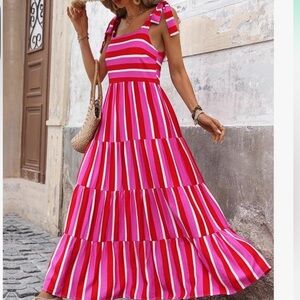 Pink and Orange Striped Maxi Dress